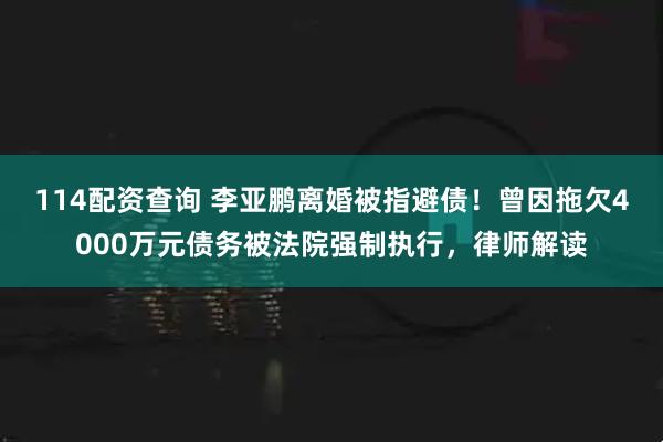 114配资查询 李亚鹏离婚被指避债！曾因拖欠4000万元债务被法院强制执行，律师解读